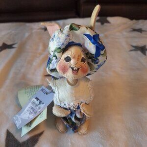 Vintage 1999 Annalee Rabbit Bunny 7" Doll Spring Easter Girl Dressed Blue Floral